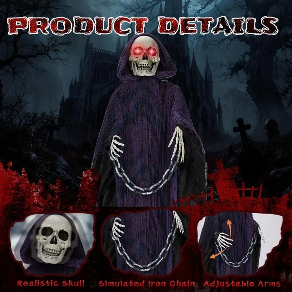 💀 Hauntique™ 6ft Grim Reaper with Chains – Sound-Activated Life-Size Halloween Animatronic