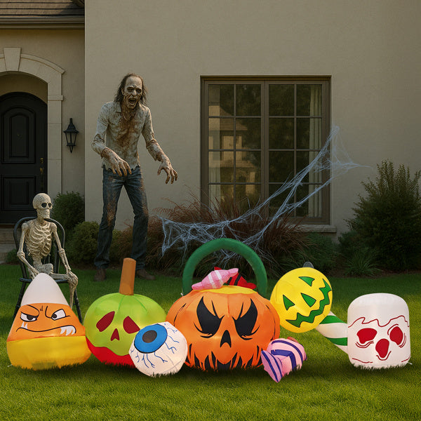 🎃 Hauntique™ 8ft Inflatable Pumpkin Candy Set – Lighted Halloween Yard Decoration