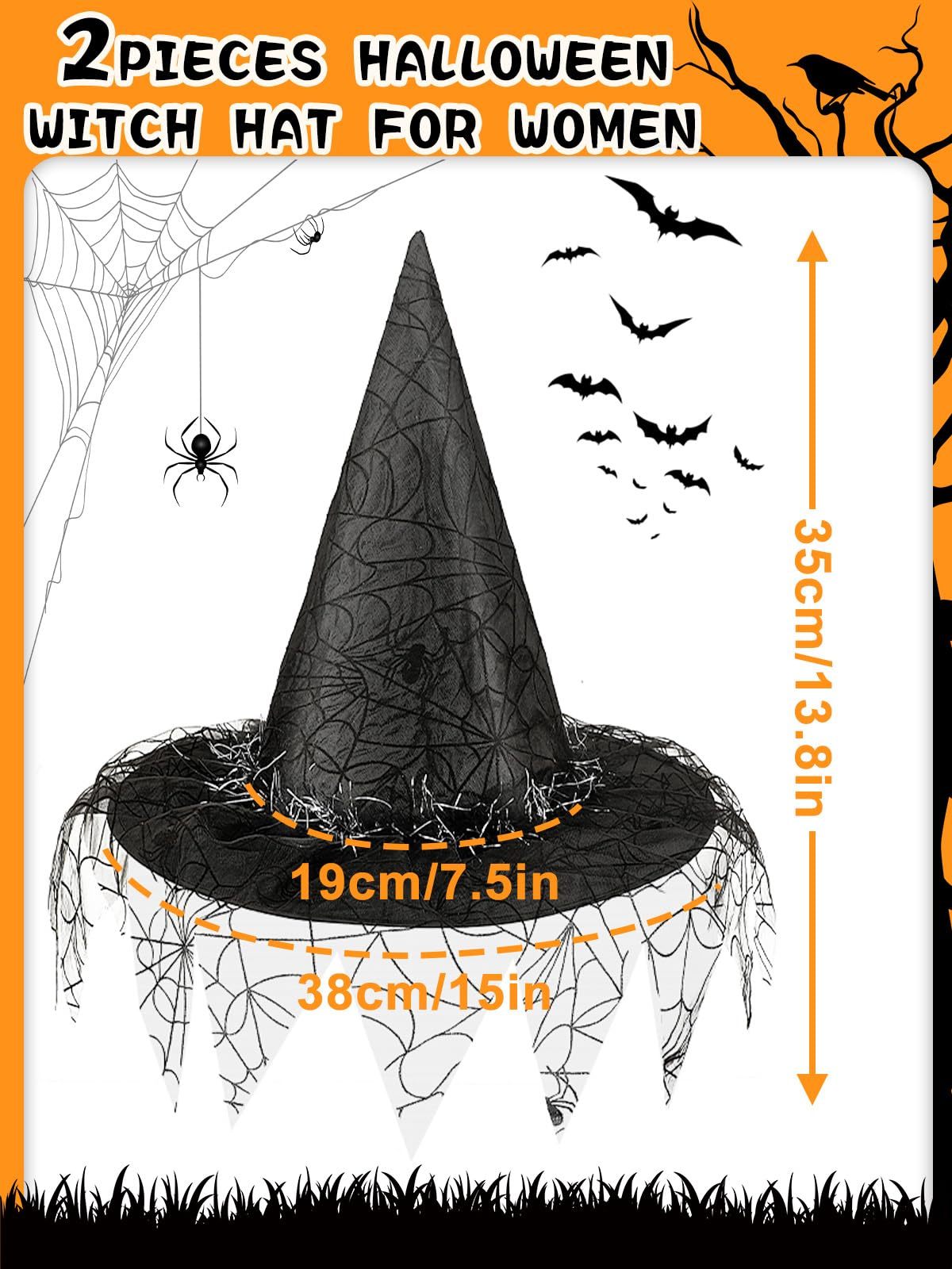 🧙♀️ Hauntique™ 2PCS Witch Hat Set – Foldable Pointed Black Hats for Halloween Costumes (Women & Teens)