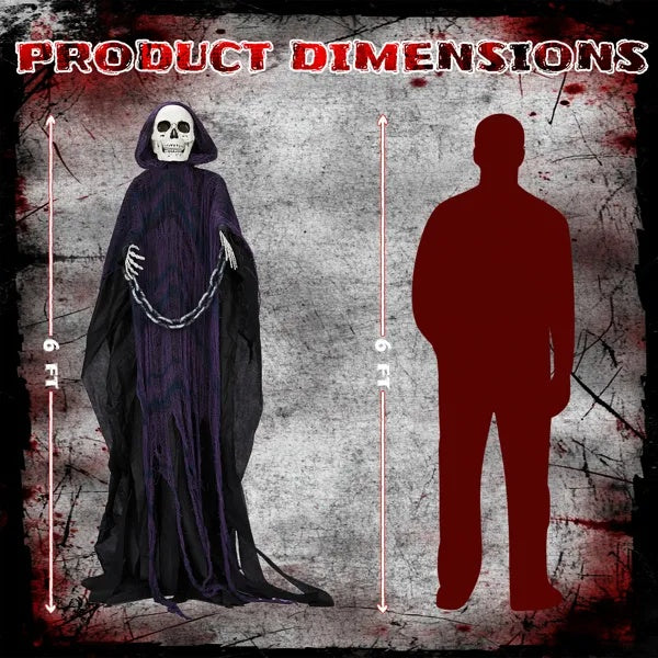 💀 Hauntique™ 6ft Grim Reaper with Chains – Sound-Activated Life-Size Halloween Animatronic