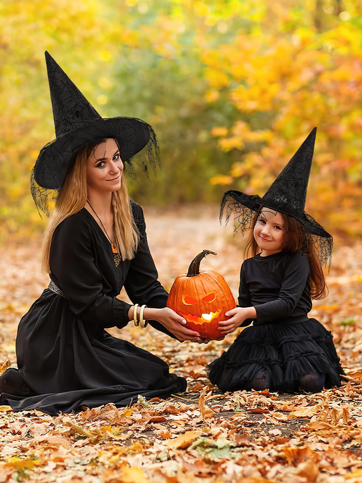 🧙♀️ Hauntique™ 2PCS Witch Hat Set – Foldable Pointed Black Hats for Halloween Costumes (Women & Teens)