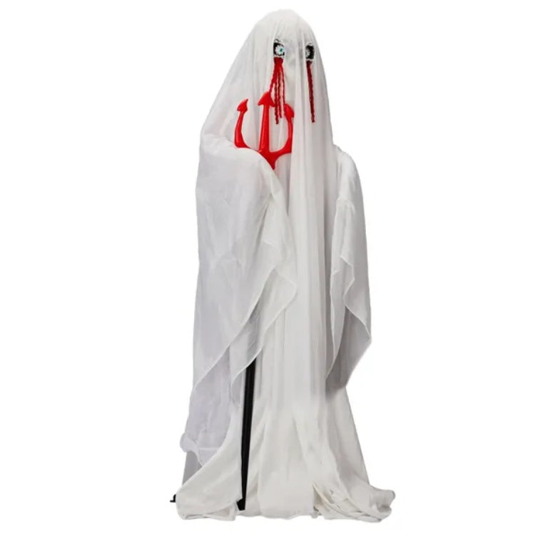 👻 Hauntique™ 4.3ft Sound-Activated Ghost with Trident & Green Lights – Animated Halloween Yard Prop
