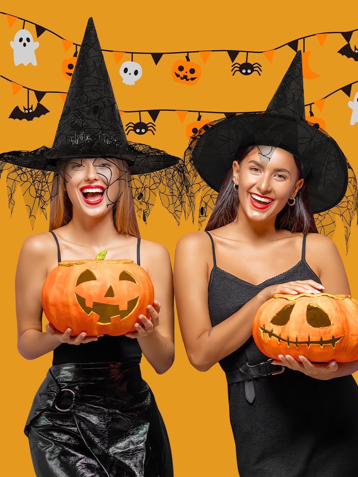 🧙♀️ Hauntique™ 2PCS Witch Hat Set – Foldable Pointed Black Hats for Halloween Costumes (Women & Teens)