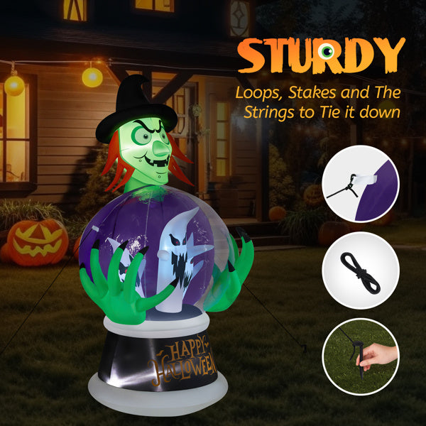 🔮 Hauntique™ 5.9ft Inflatable Witch with Crystal Ball – LED Halloween Outdoor Decoration
