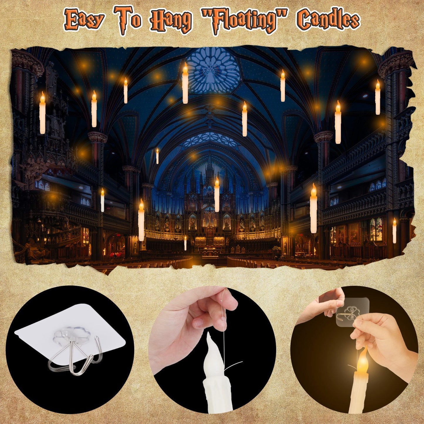 ✨ 12 Floating LED Magic Candles – Remote-Controlled Hanging Lights with Magic Wand 