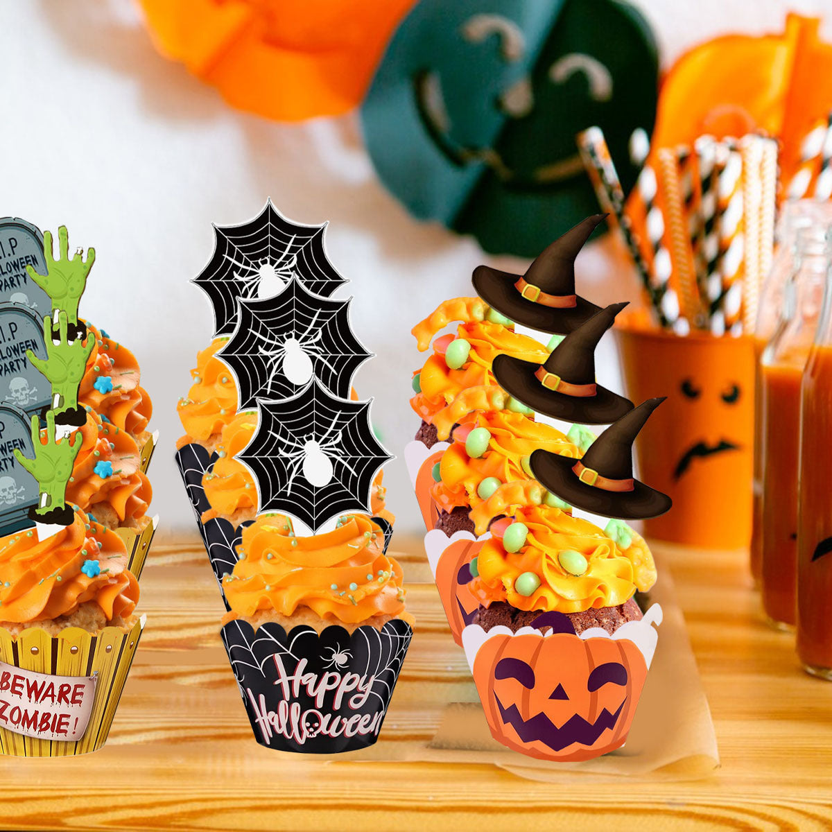 Halloween Cupcake Decoration Set – 48PCS Party Toppers 