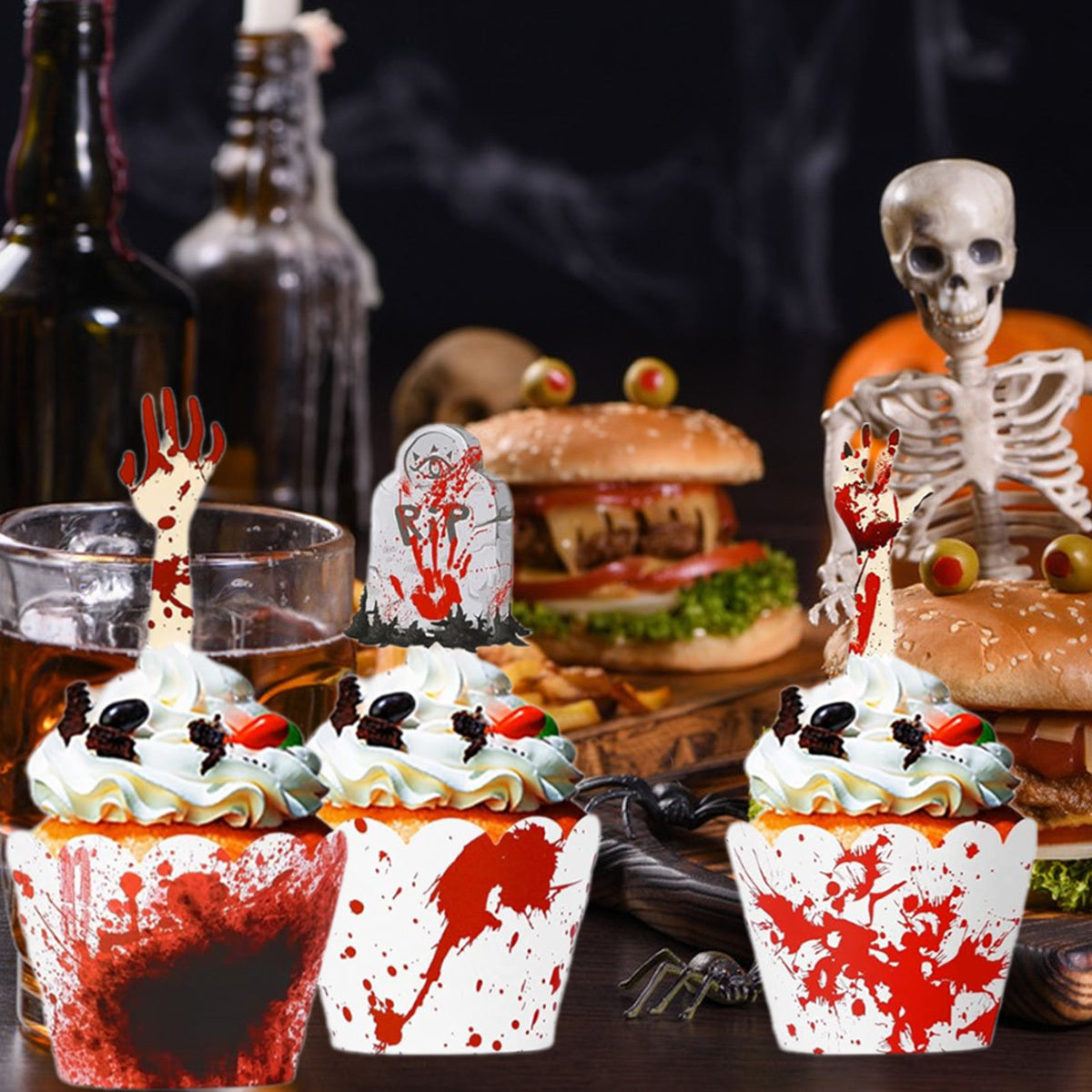 Halloween Cupcake Toppers – 48PCS Spooky Party Picks 