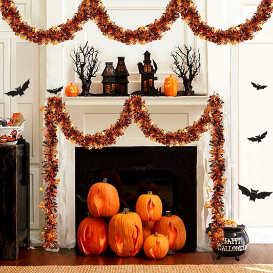 Halloween Metallic Tinsel Garland – 3PCS Orange Twist Decor 