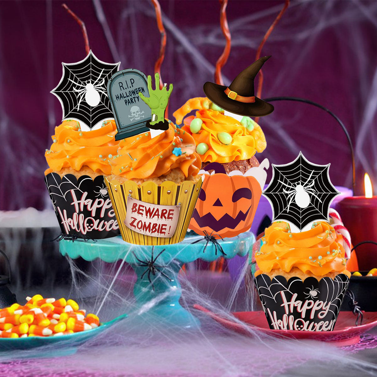 Halloween Cupcake Decoration Set – 48PCS Party Toppers 