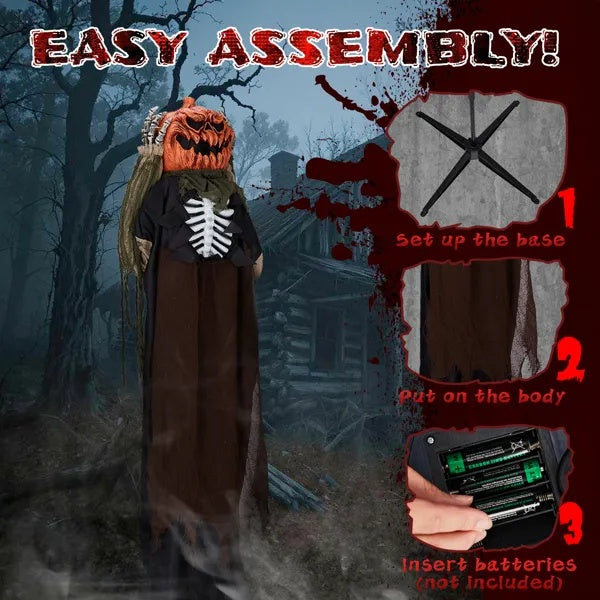 🎃 Hauntique™ 5.6ft Animated Ghost with Pumpkin Head – Sound-Activated Halloween Yard Prop