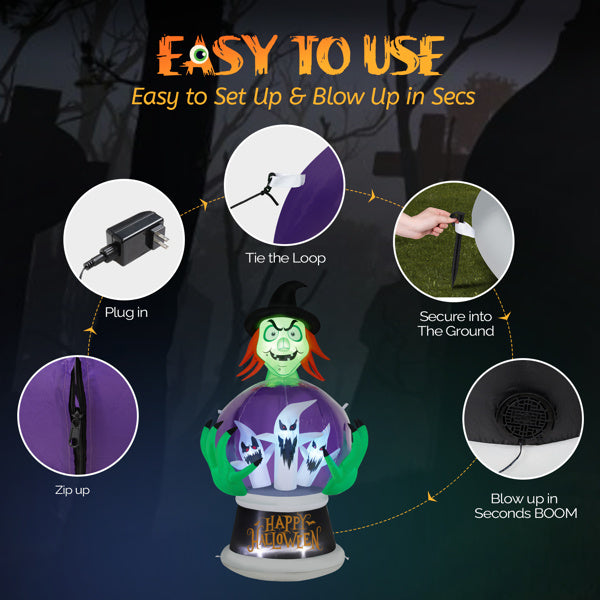 🔮 Hauntique™ 5.9ft Inflatable Witch with Crystal Ball – LED Halloween Outdoor Decoration