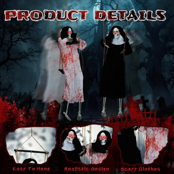 👻 Hauntique™ 2PCS Hanging Ghosts with LED Eyes & Screaming Sound – 3ft Halloween Outdoor Decoration