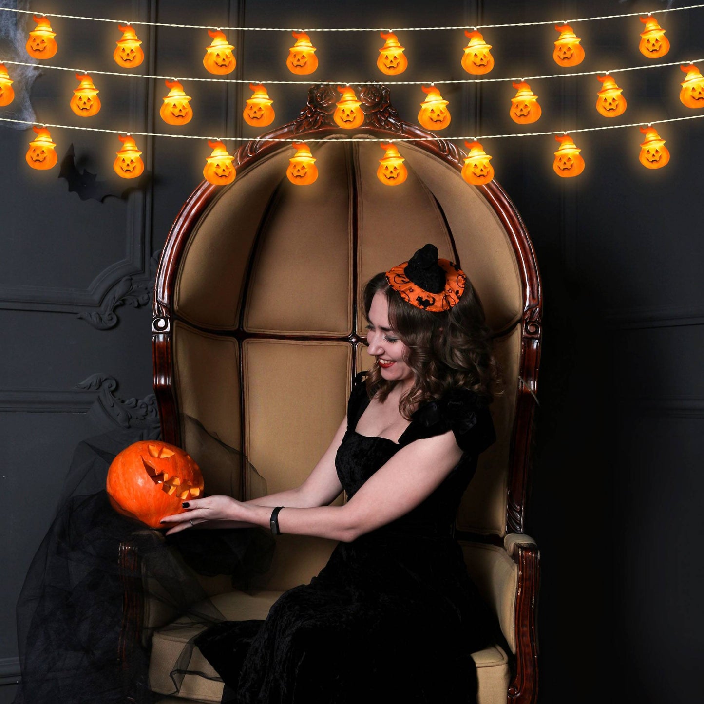 Halloween LED String Lights – Pumpkin, Ghost & Bat Decorations for Spooky Home Decor | Hauntique™