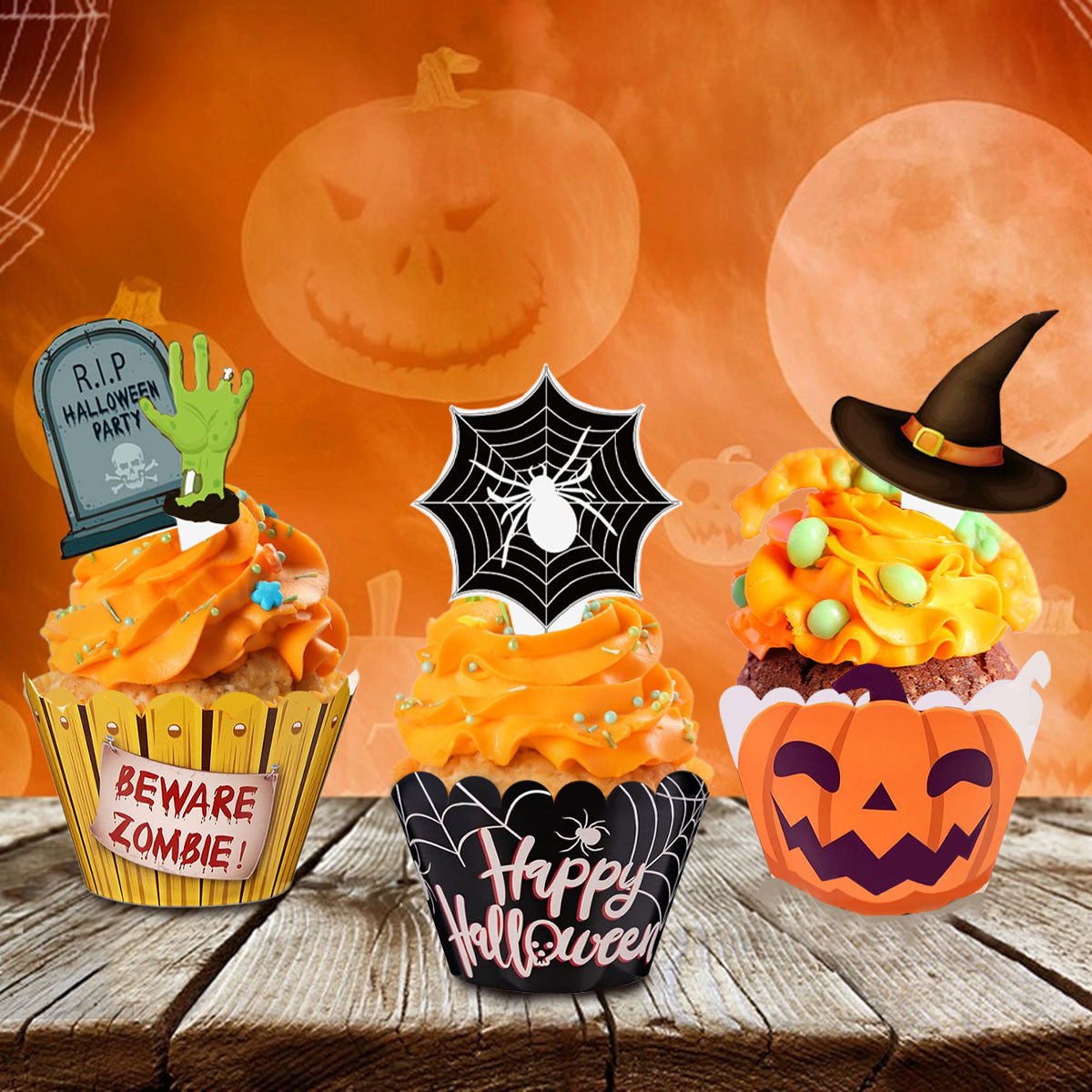 Halloween Cupcake Decoration Set – 48PCS Party Toppers 