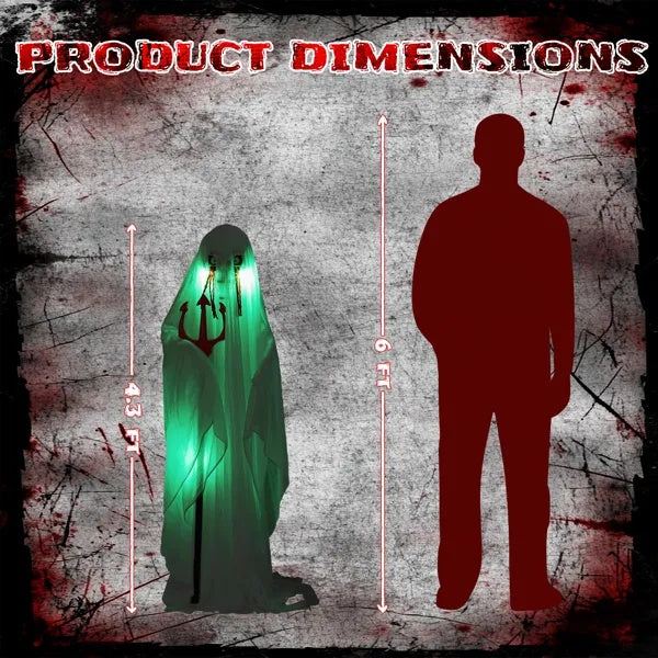 👻 Hauntique™ 4.3ft Sound-Activated Ghost with Trident & Green Lights – Animated Halloween Yard Prop