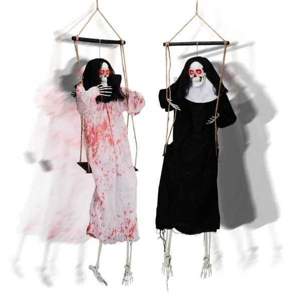 👻 Hauntique™ 2PCS Hanging Ghosts with LED Eyes & Screaming Sound – 3ft Halloween Outdoor Decoration