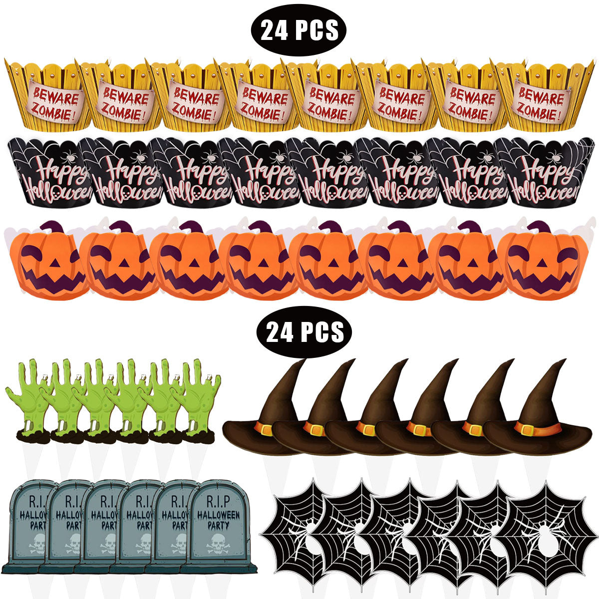 Halloween Cupcake Decoration Set – 48PCS Party Toppers 