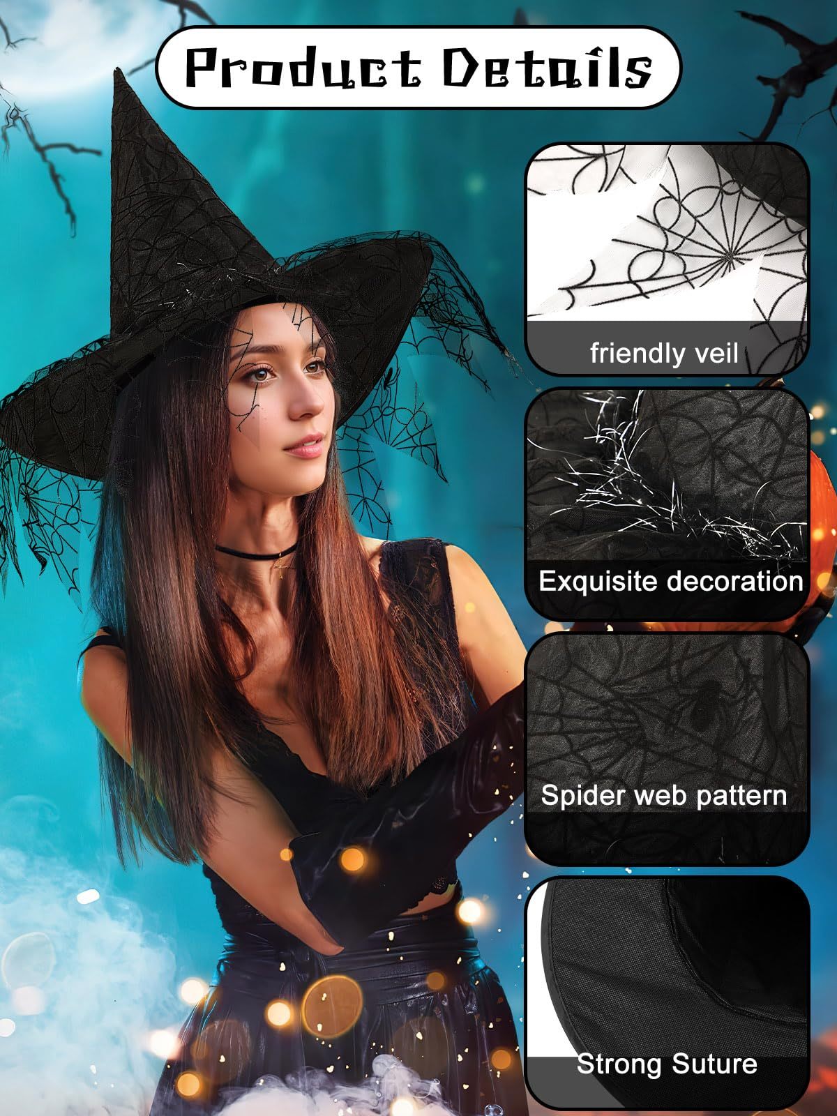 🧙‍♀️ Hauntique™ 2PCS Witch Hat Set – Foldable Pointed Black Hats for Halloween Costumes (Women & Teens)