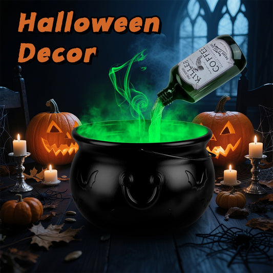 Floating Potion Bottles with Witch Cauldron &amp; LED Mist Maker – Spooky Vintage Halloween Decor 