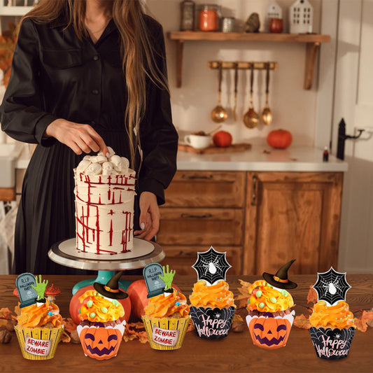 Halloween Cupcake Decoration Set – 48PCS Party Toppers 
