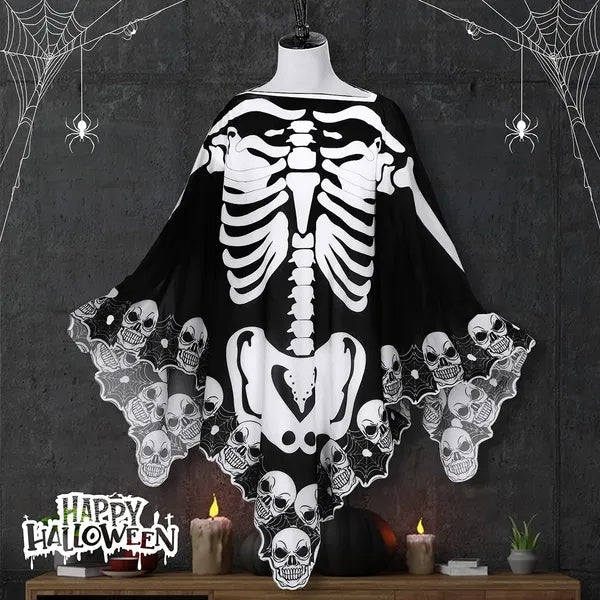 Halloween Skeleton Poncho – Skull & Bones Lace Cape Shawl | Hauntique™,