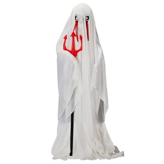 👻 Hauntique™ 4.3ft Sound-Activated Ghost with Trident & Green Lights – Animated Halloween Yard Prop