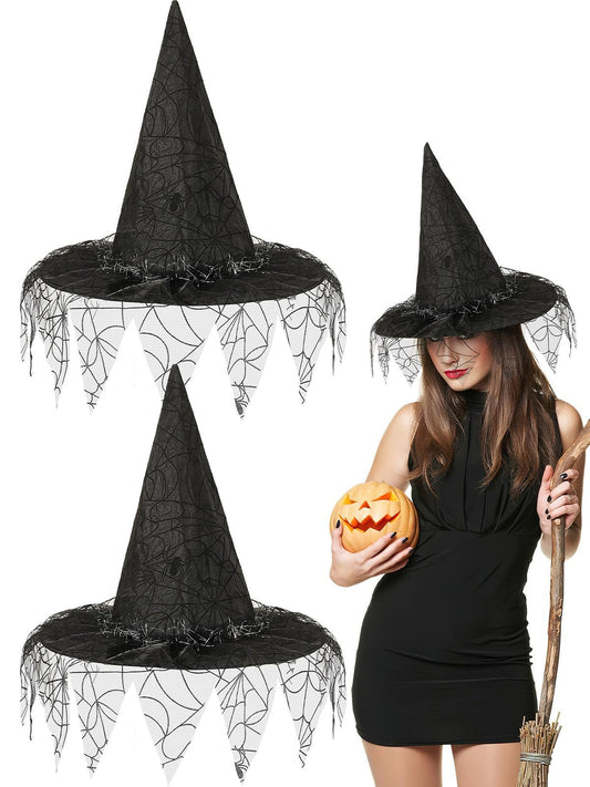 🧙‍♀️ Hauntique™ 2PCS Witch Hat Set – Foldable Pointed Black Hats for Halloween Costumes (Women & Teens)