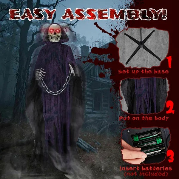 💀 Hauntique™ 6ft Grim Reaper with Chains – Sound-Activated Life-Size Halloween Animatronic