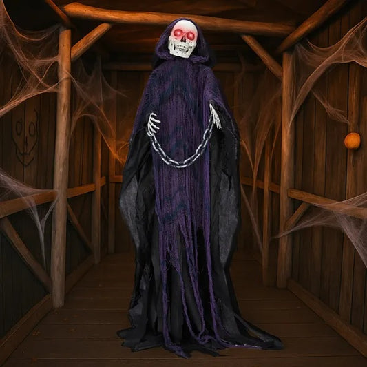 💀 Hauntique™ 6ft Grim Reaper with Chains – Sound-Activated Life-Size Halloween Animatronic