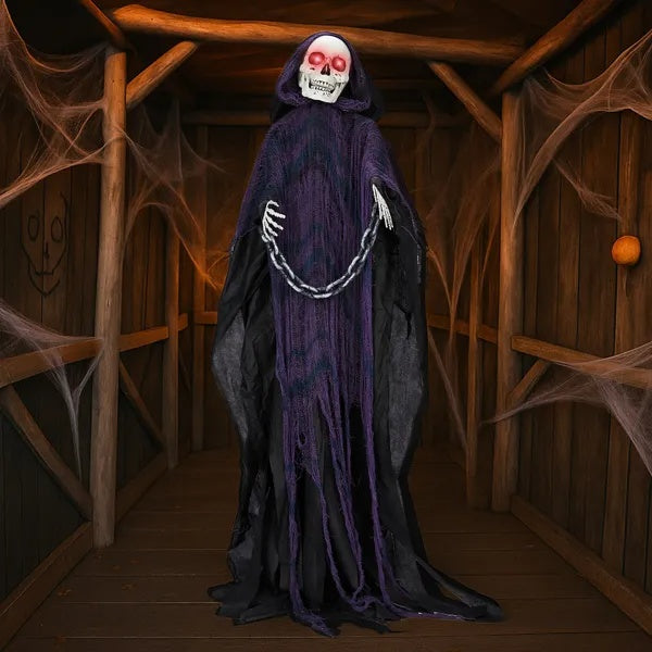💀 Hauntique™ 6ft Grim Reaper with Chains – Sound-Activated Life-Size Halloween Animatronic