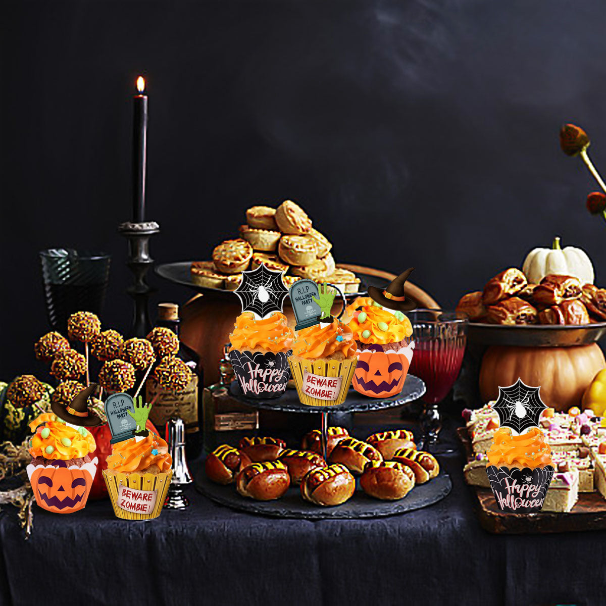 Halloween Cupcake Decoration Set – 48PCS Party Toppers 