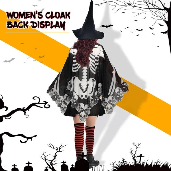 Halloween Skeleton Poncho – Skull & Bones Lace Cape Shawl | Hauntique™,
