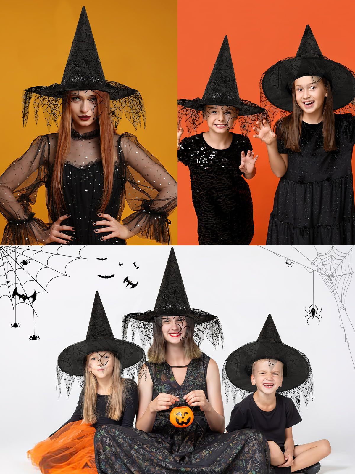 🧙‍♀️ Hauntique™ 2PCS Witch Hat Set – Foldable Pointed Black Hats for Halloween Costumes (Women & Teens)