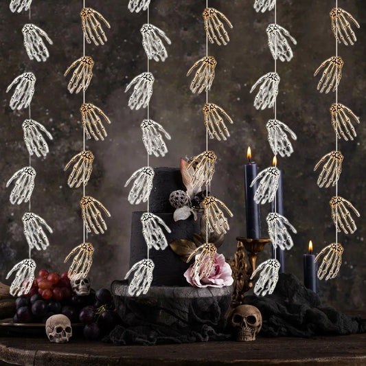 🦴 “Halloween Skeleton Hand Garland – 6pcs Hanging Banner Decoration”,