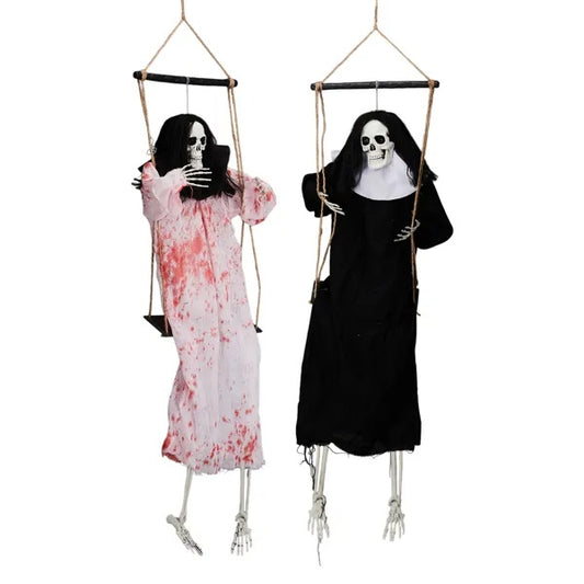 👻 Hauntique™ 2PCS Hanging Ghosts with LED Eyes & Screaming Sound – 3ft Halloween Outdoor Decoration