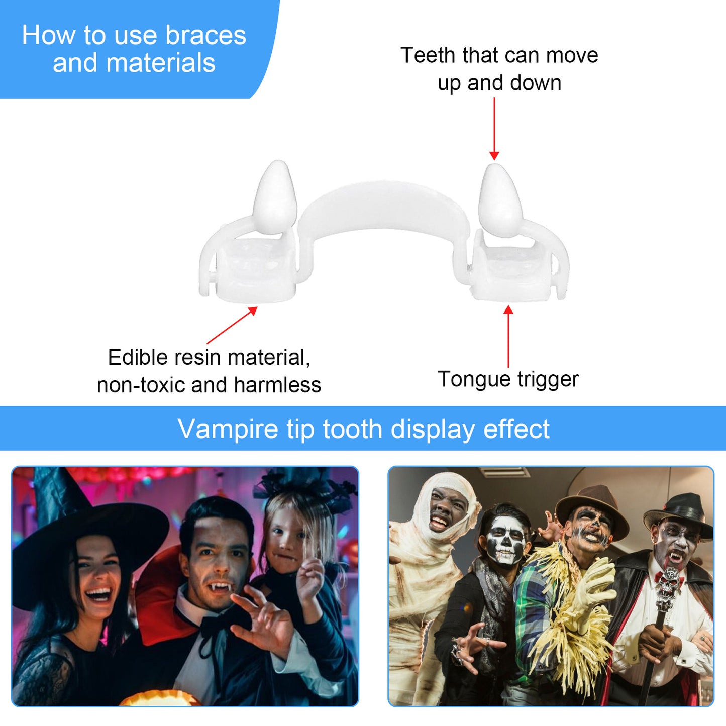 Retractable Vampire Fangs – Realistic Halloween Cosplay Teeth for Parties & Dance | Hauntique™