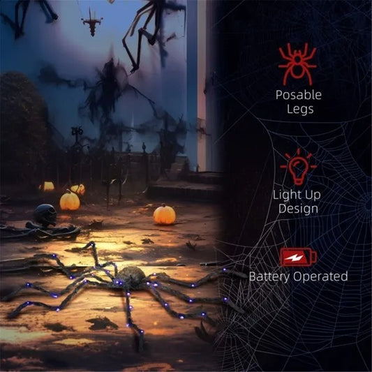 Giant Hairy Halloween Spider – Bendable Legs, Realistic Red Eyes