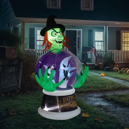 🔮 Hauntique™ 5.9ft Inflatable Witch with Crystal Ball – LED Halloween Outdoor Decoration