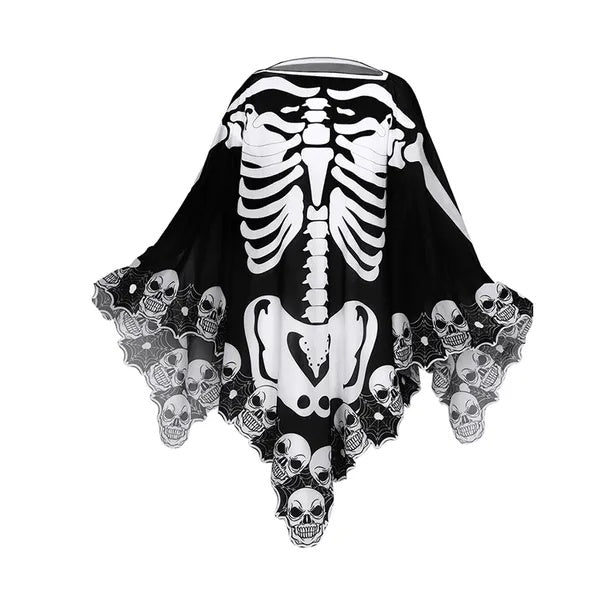 Halloween Skeleton Poncho – Skull & Bones Lace Cape Shawl | Hauntique™,