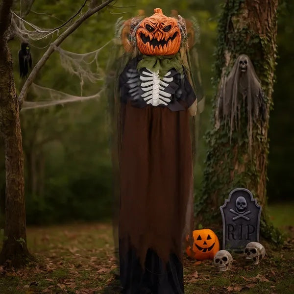 🎃 Hauntique™ 5.6ft Animated Ghost with Pumpkin Head – Sound-Activated Halloween Yard Prop