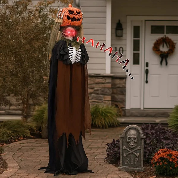 🎃 Hauntique™ 5.6ft Animated Ghost with Pumpkin Head – Sound-Activated Halloween Yard Prop