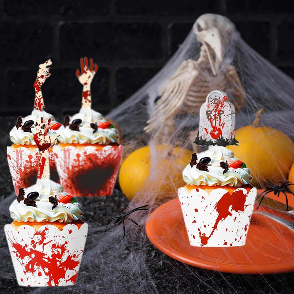 Halloween Cupcake Toppers – 48PCS Spooky Party Picks 