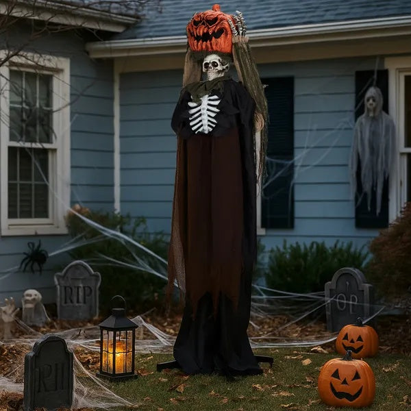 🎃 Hauntique™ 5.6ft Animated Ghost with Pumpkin Head – Sound-Activated Halloween Yard Prop