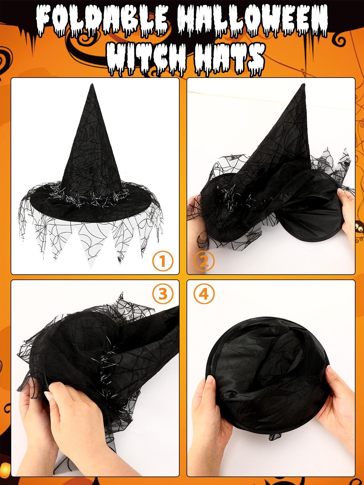 🧙‍♀️ Hauntique™ 2PCS Witch Hat Set – Foldable Pointed Black Hats for Halloween Costumes (Women & Teens)