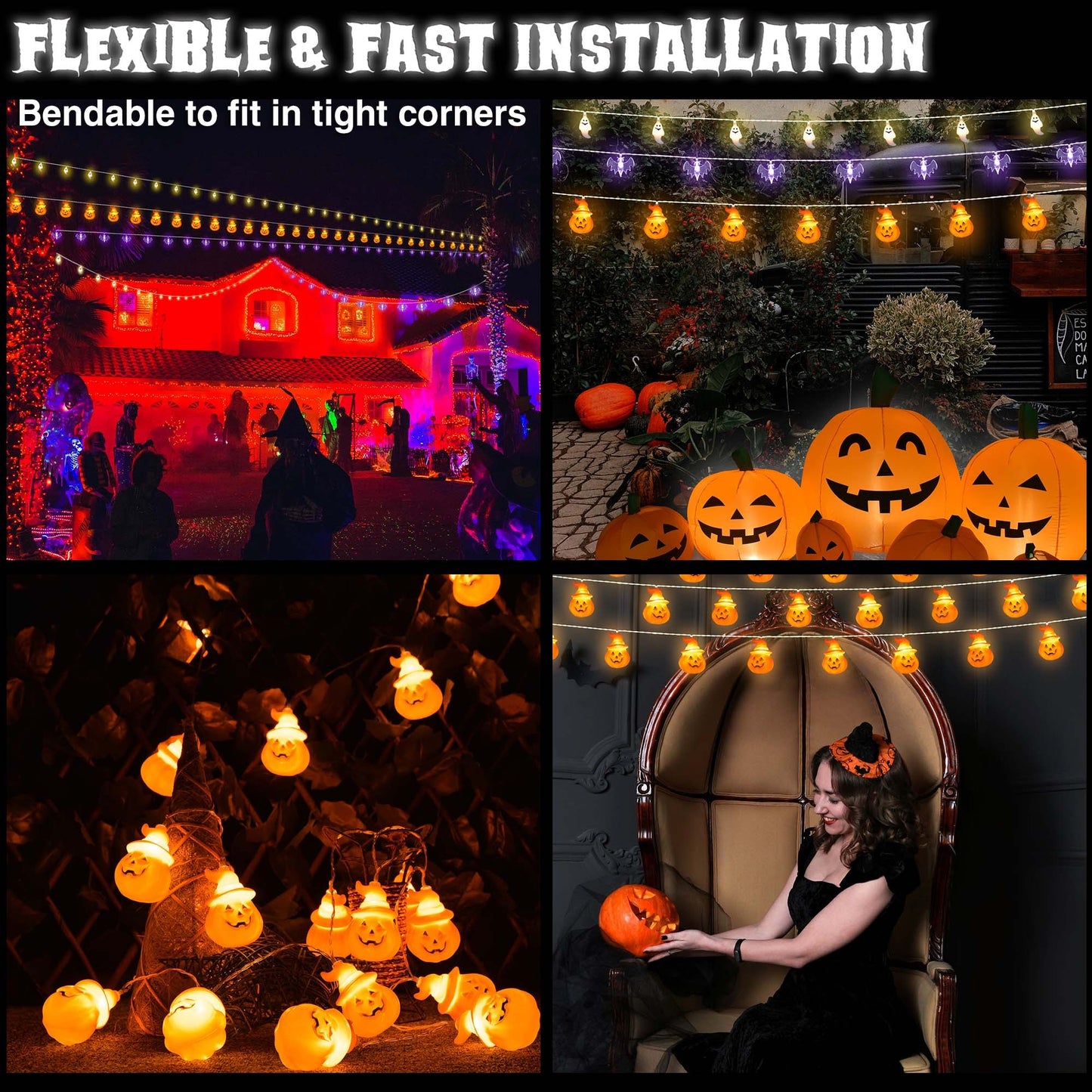 Halloween LED String Lights – Pumpkin, Ghost & Bat Decorations for Spooky Home Decor | Hauntique™