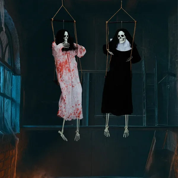 👻 Hauntique™ 2PCS Hanging Ghosts with LED Eyes & Screaming Sound – 3ft Halloween Outdoor Decoration