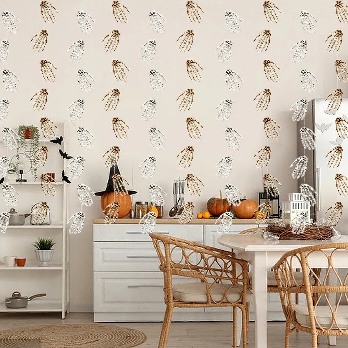 🦴 “Halloween Skeleton Hand Garland – 6pcs Hanging Banner Decoration”,